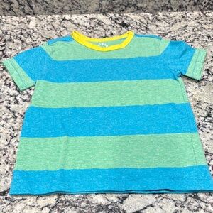 Primary Kids Striped Blue and Green T-Shirt, Yellow Accent, Like New, Size 6-7